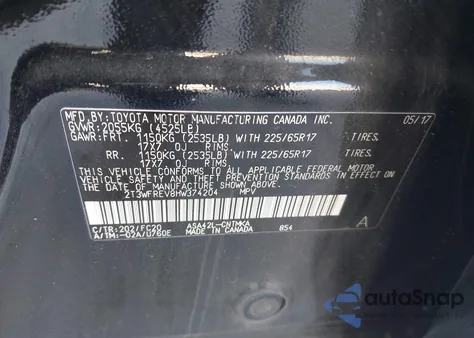 2017 Toyota Rav4 Xle из США, поврежденный, VIN 2T3WFREV8HW374204